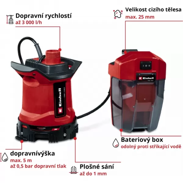 Aku kalové čerpadlo 18V bez aku GE-DP 18/25 LL Li - Solo Einhell 4181590