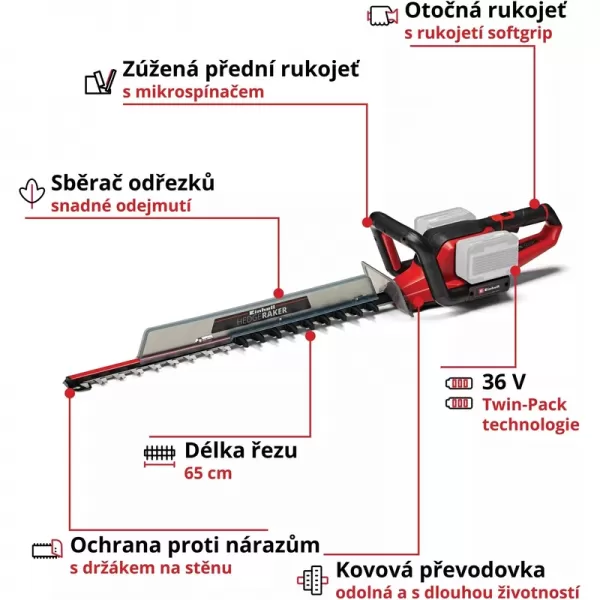 Aku nůžky na živý plot 36V/bez aku GE-CH 36/65 Li-Solo Einhell 3410960
