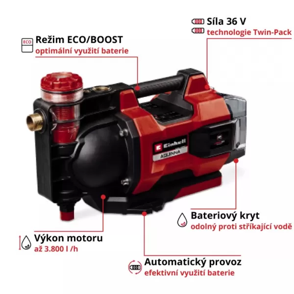 Aku automatické zahradní čerpadlo 36V/bez aku AQUINNA 36/38 F LED AUTOMATIC Einhell 4180420